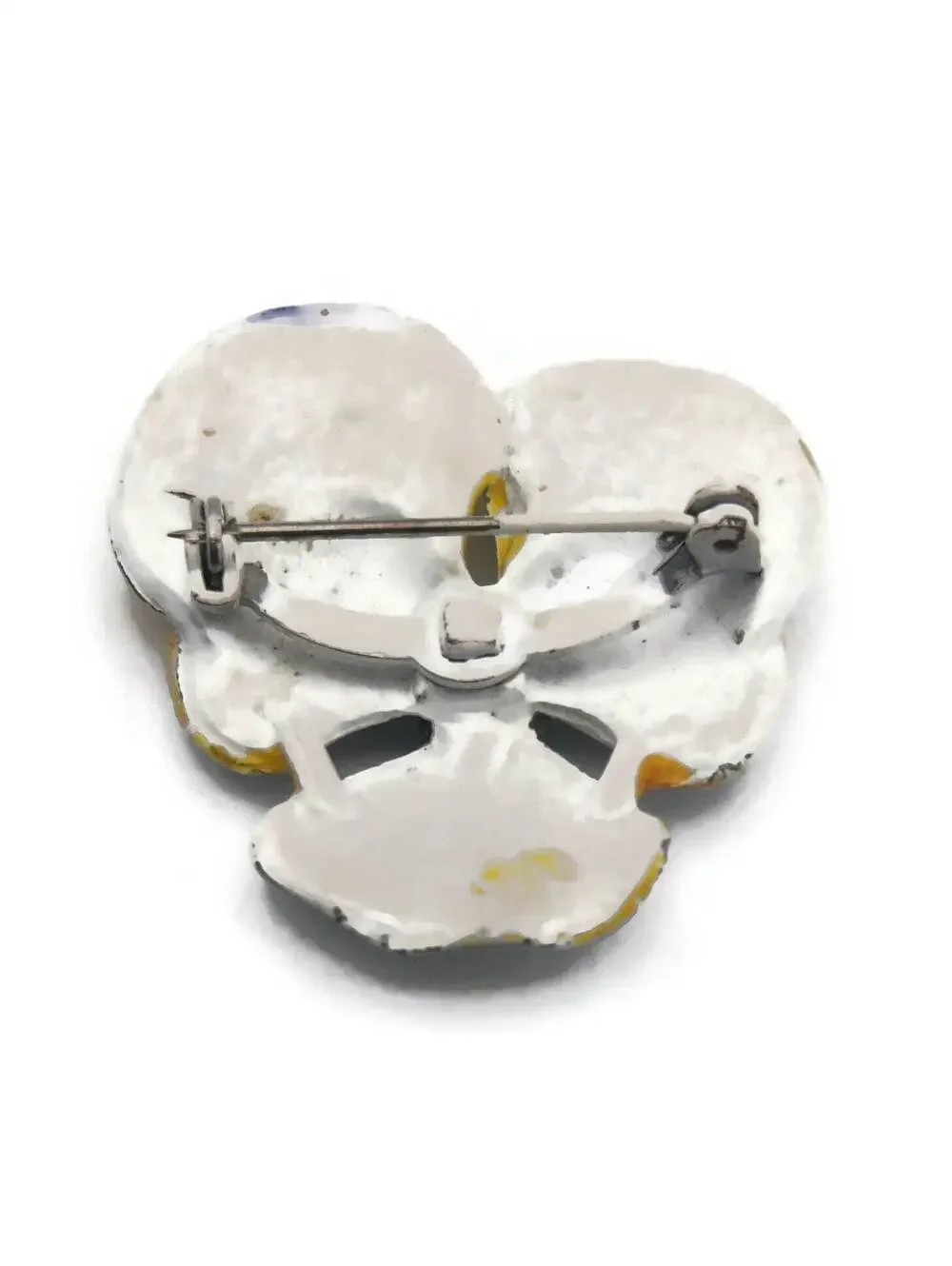 Vintage White and Yellow Enameled Flower Brooch with Faux Pearl.